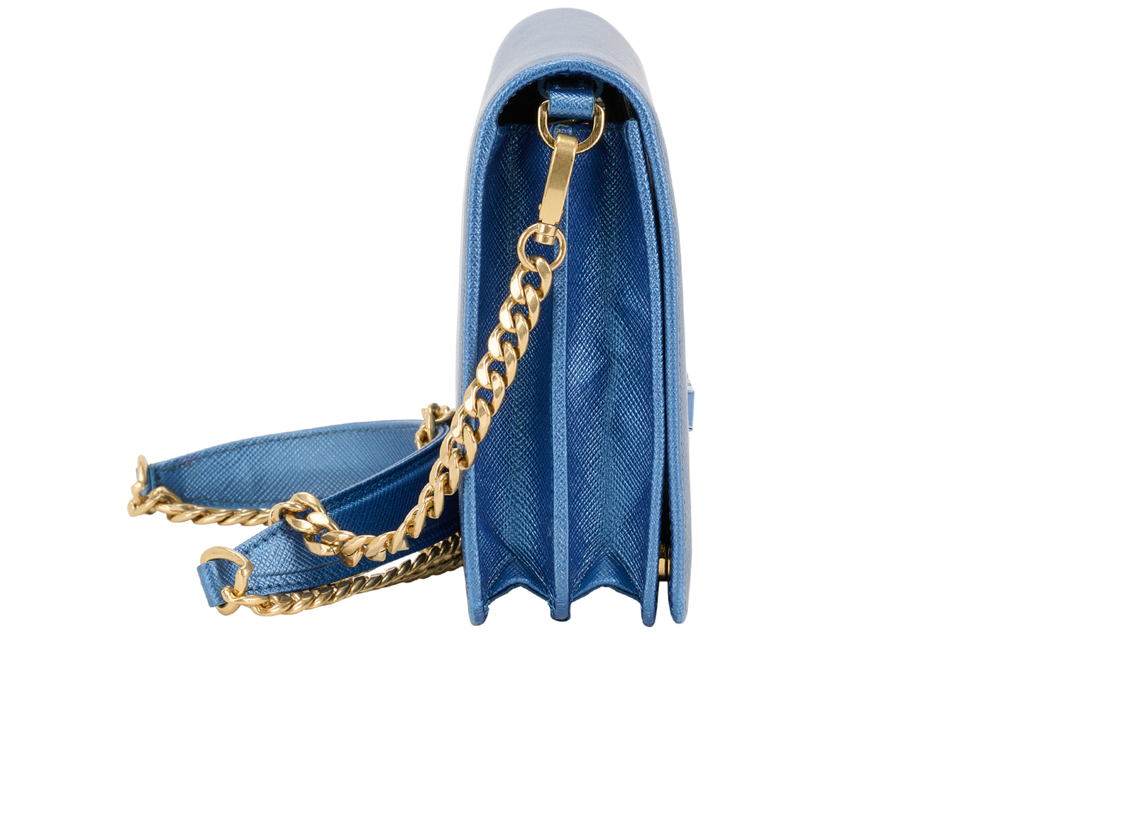 Small Lux Chain Logo Flap, &pound;650, Handbags, Blue, Leather, Side view